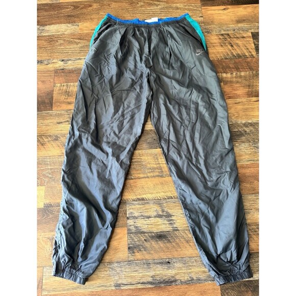 VINTAGE Nike Track Pants Mens L Gray Swoosh Track Jogger Baggy 90s - Picture 1 of 7